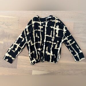 Zara Size Small Black & Beige Abstract Grid Blouse.